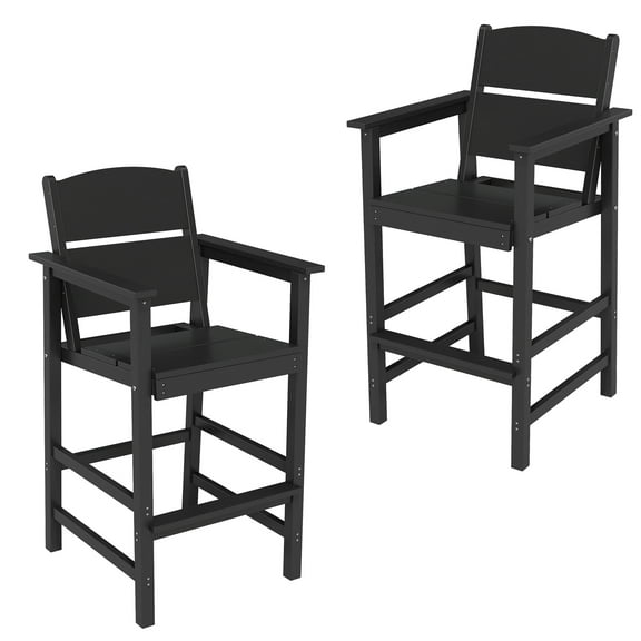 FOOWIN Outdoor Adirondack Bar Chairs Set of 2, All Weather HDPE Patio Set, Black