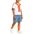 thumbnail image 6 of Boys 4 Pieces Back To School Outfit Round Neck Solid Short Sleeve Tee and Pockets Denim Shorts and Shawl and Knee High Socks Performance Outfits Casual Clothes Set 3-16 Years, 6 of 9