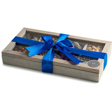 The Nuttery Holiday Gift WOODEN TEA BOX-CHOCOLATE AND (Tea Box- Blue