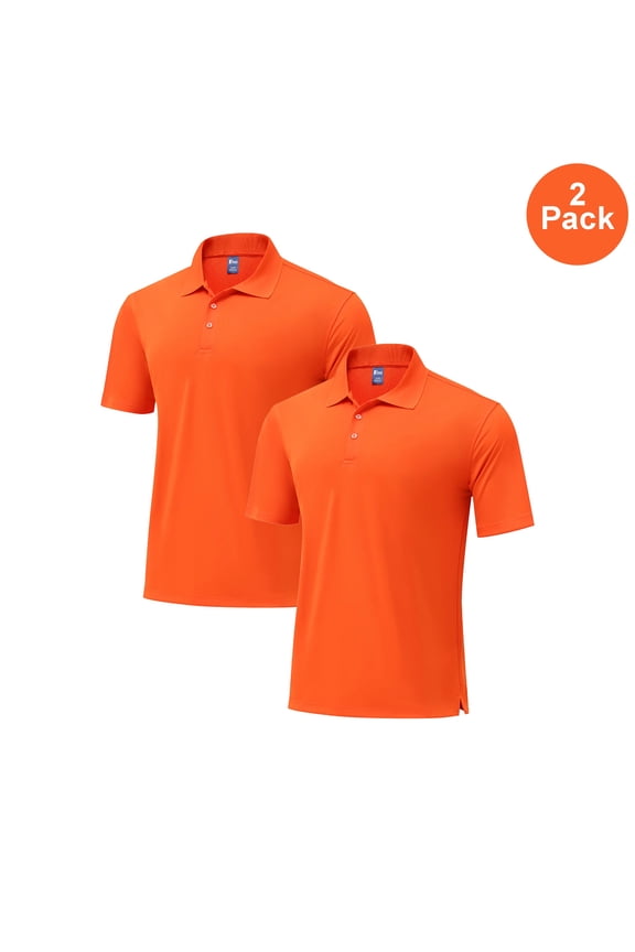 Men's Pure Dry Fit Poly Polo Shirt, Short Sleeve UV Protection Collar Tee, Orange, 2 Pack, L