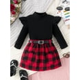 thumbnail image 3 of Baby Girl Clothes Set Autumn Toddler Girls Clothes Ribbed Turtleneck Top and Plaid Skirt with Belt Children Baby Outfit, 3 of 10