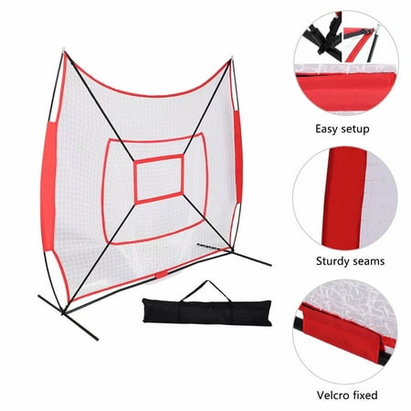 Akoyovwerve 7'x7' Baseball Softball Practice Net for Hitting, Pitching, Backstop Screen Equipment Training Aids with Carry Bag，Red / (Best Baseball Hitting Training Aids)