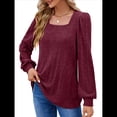 thumbnail image 3 of Camisas Tipo Túnica para Mujer, Camisas Holgadas de Larga, Camisas de Cuello Cuadrado Vino Tinto S, 3 of 8