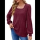 thumbnail image 3 of Camisas Tipo Túnica para Mujer, Camisas Holgadas de Larga, Camisas de Cuello Cuadrado Vino Tinto XL, 3 of 8