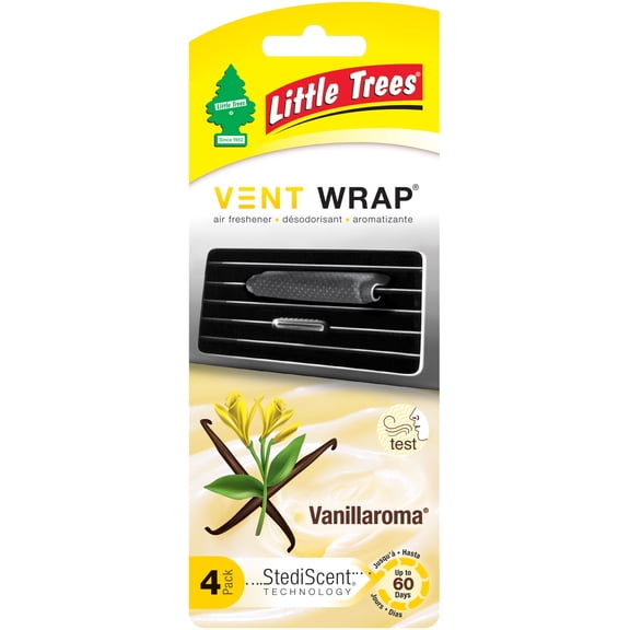 Little Trees Auto Air Freshener, Vent Wrap, Vanillaroma Fragrance 4-Pack