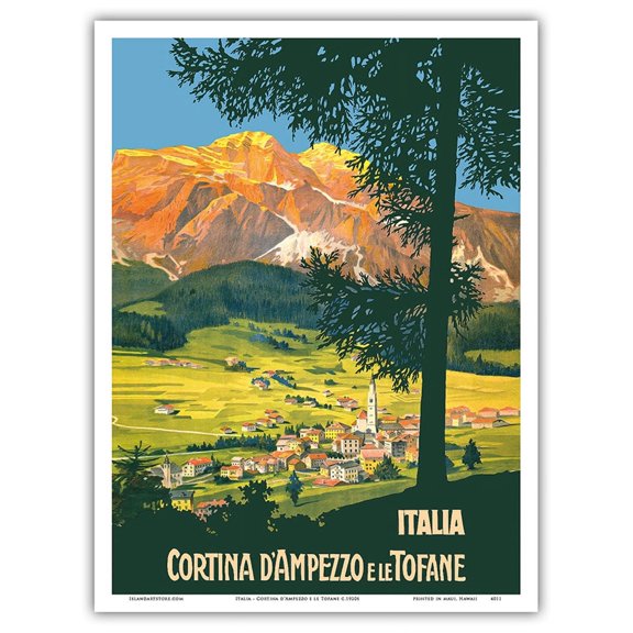 Cortina d'Ampezzo (Cortina) e le (and the) Tofane Mountains - Italia (Italy) - Vintage Travel Poster c.1920s - Master Art Print (Unframed) 9in x 12in