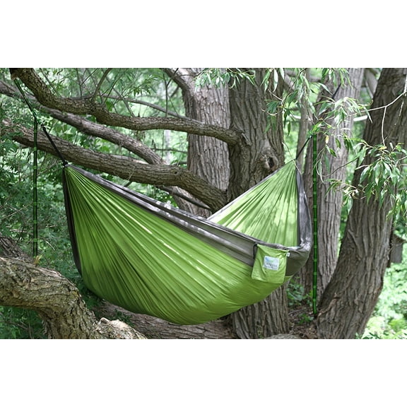 Vivere Nylon Double Parachute Camping Hammock - Storm Gray and Apple Green