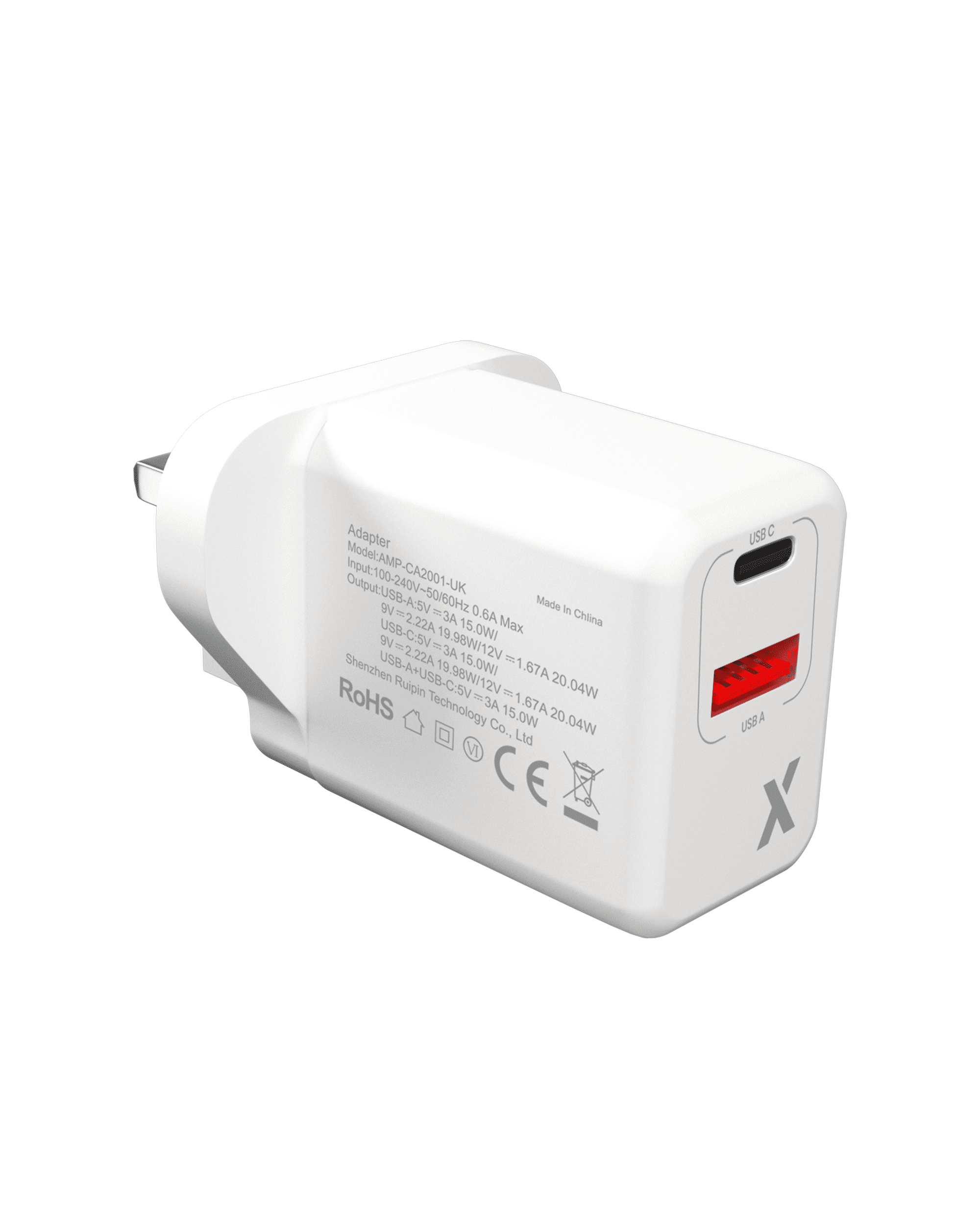 Replacement 2 Plug - 20W USB Type C And USB Type A Wall Power Adapter  (220V Uk)