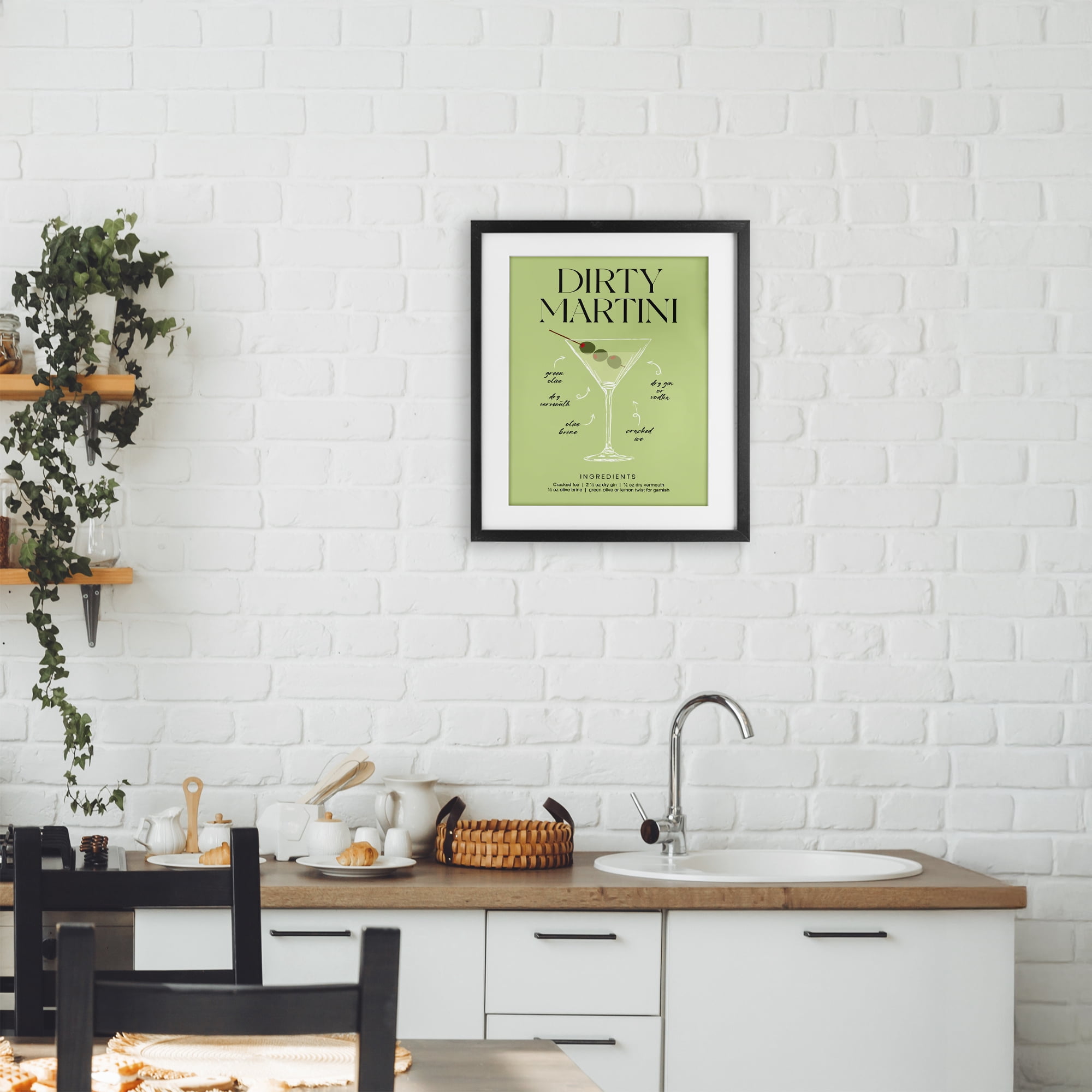 Stupell Industries Dirty Martini Green Recipe Black Framed Print Under Glass, design by Lettered and Lined