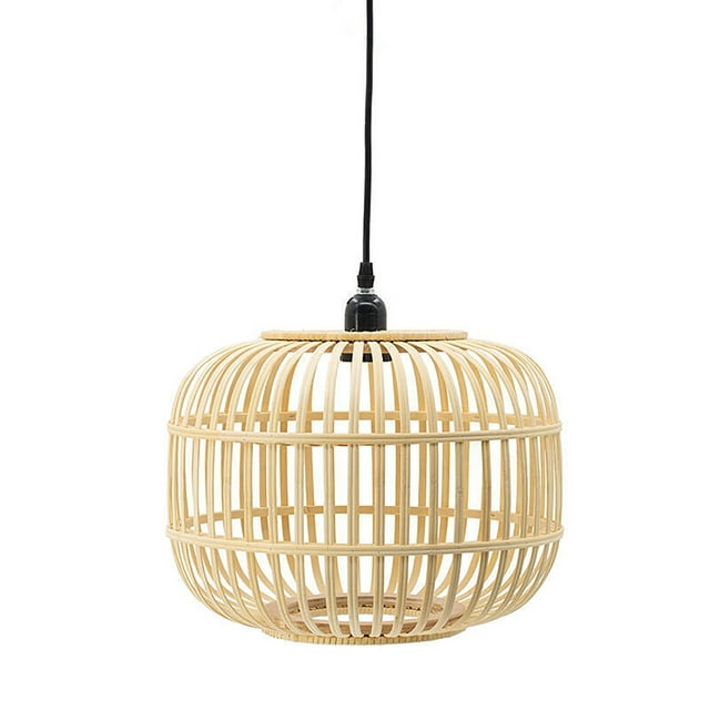 Lampe Suspendue en Bois de Bambou en Forme de Tambour Style Moderne du Milieu du Siècle