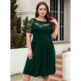 thumbnail image 3 of Plus Size Lace Chiffon Wrap Crew Neck Dresses Women Cocktail Wedding Guest Midi Dress Dark Green XL, 3 of 7