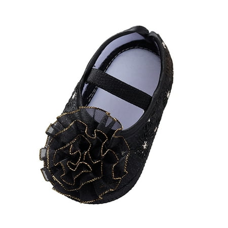 

Toddler Girl Shoes Size 12 For 3 Months-6 Months Little Child Soft Sole Cute Flowers Princess Toddler Sneakers Black
