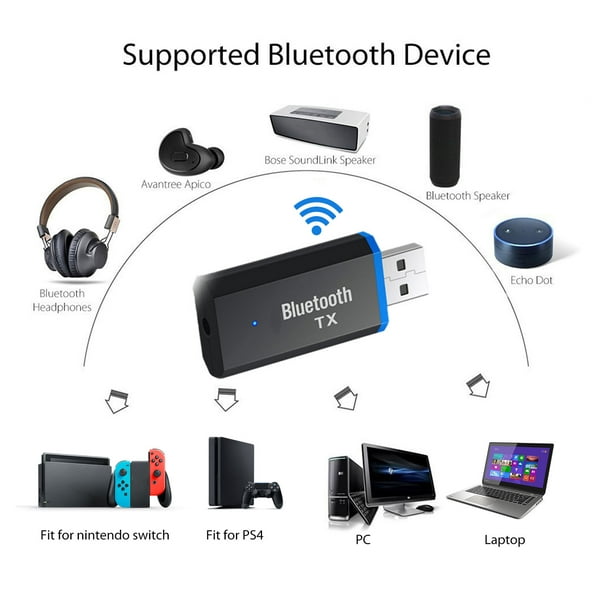 Transmetteur Bluetooth pour TV, Adaptateur Audio Sans Fil Bluetooth 5.0  Adaptateur Audio Sans Fil 3,5 Mm pour Ordinateur Portable PC TV Casque et  Plus Encore 