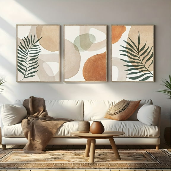 [Boho Wall Art] Modern Boho Chic 3pcs Wall Art Set - Warm Neutral Tones, Minimalist Abstract Designs for Living Room & Bedroom Decor, Unframed Canvas Prints