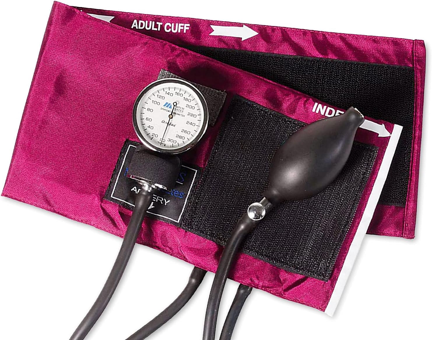 MABIS MatchMates Manual Blood Pressure Monitor Kit Aneroid Sphygmomanometer with Calibrated Nylon Cuff and Oversized Carrying Case, FSA and HSA Eligible, Adult, Magenta