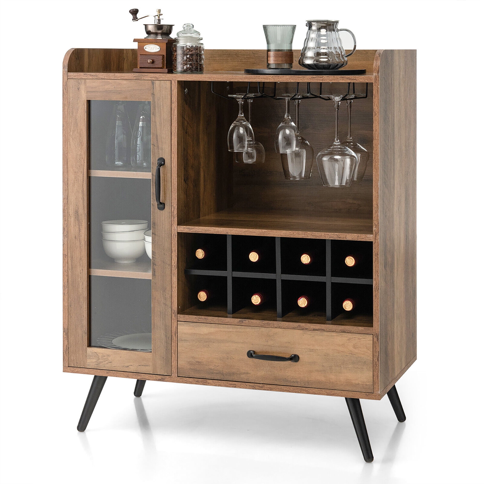 Gymax Liquor Bar Cabinet Storage Buffet Sideboard Credenza w Wine Rack Glass Holder Walmart