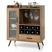 Gymax Liquor Bar Cabinet Storage Buffet Sideboard Credenza w/ Wine Rack & Glass Holder