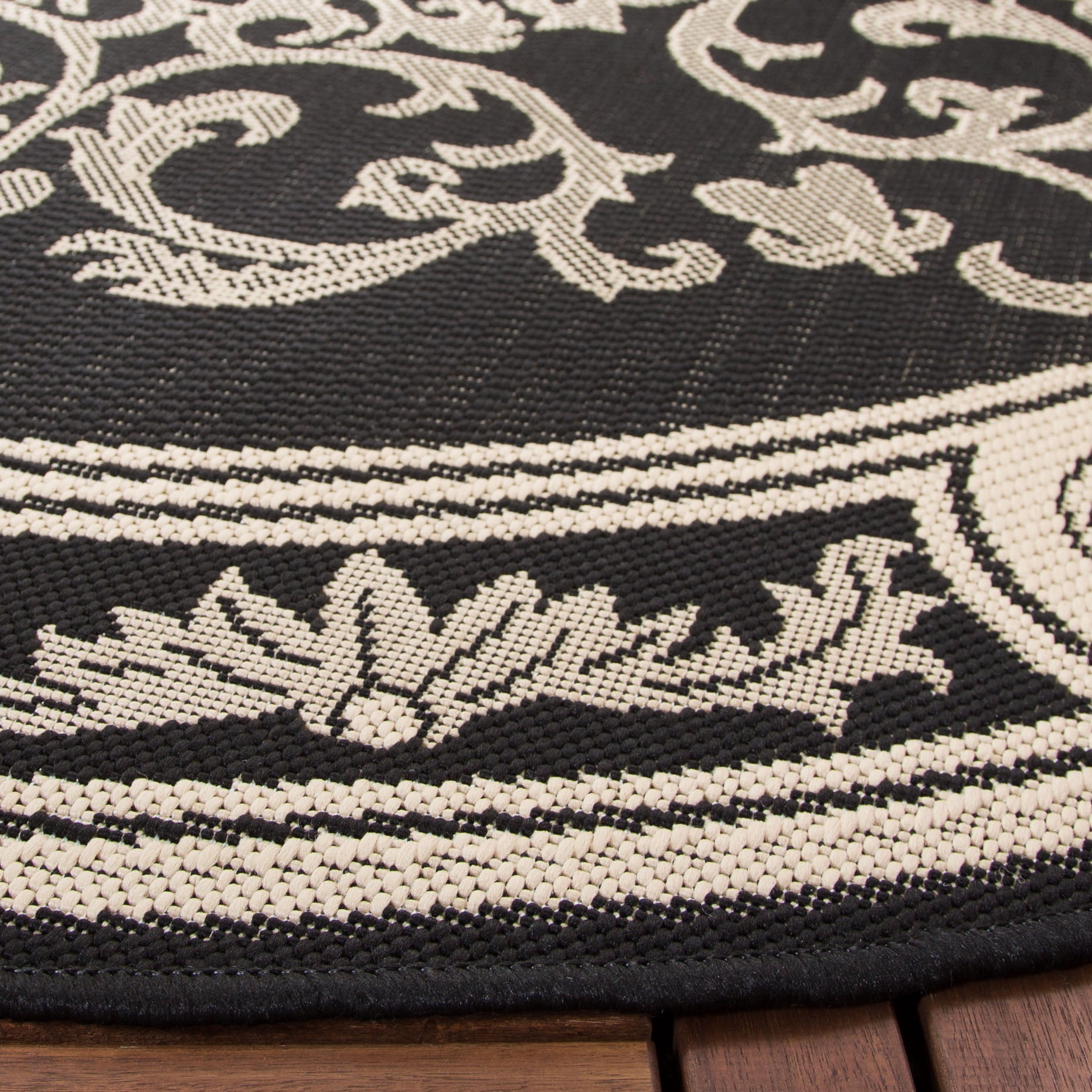Safavieh Courtyard Cynthia Oriental Indoor/Outdoor Area Rug, Black/Sand, 6'7" x 6'7" Round