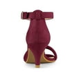 thumbnail image 2 of BLISSFUL STEP Women's Shoes Faux Suede Ankle Strap Kitten Heel Slide Straps Solid Sandals  Burgundy 7, 2 of 8