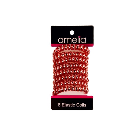 Amelia Beauty Products 8 Medium Smooth Elastic Hair Coils 2.25in Diameter Spiral Hair Ties Gentle on Hair Strong Hold and Minimizes Dents and Creases Pink