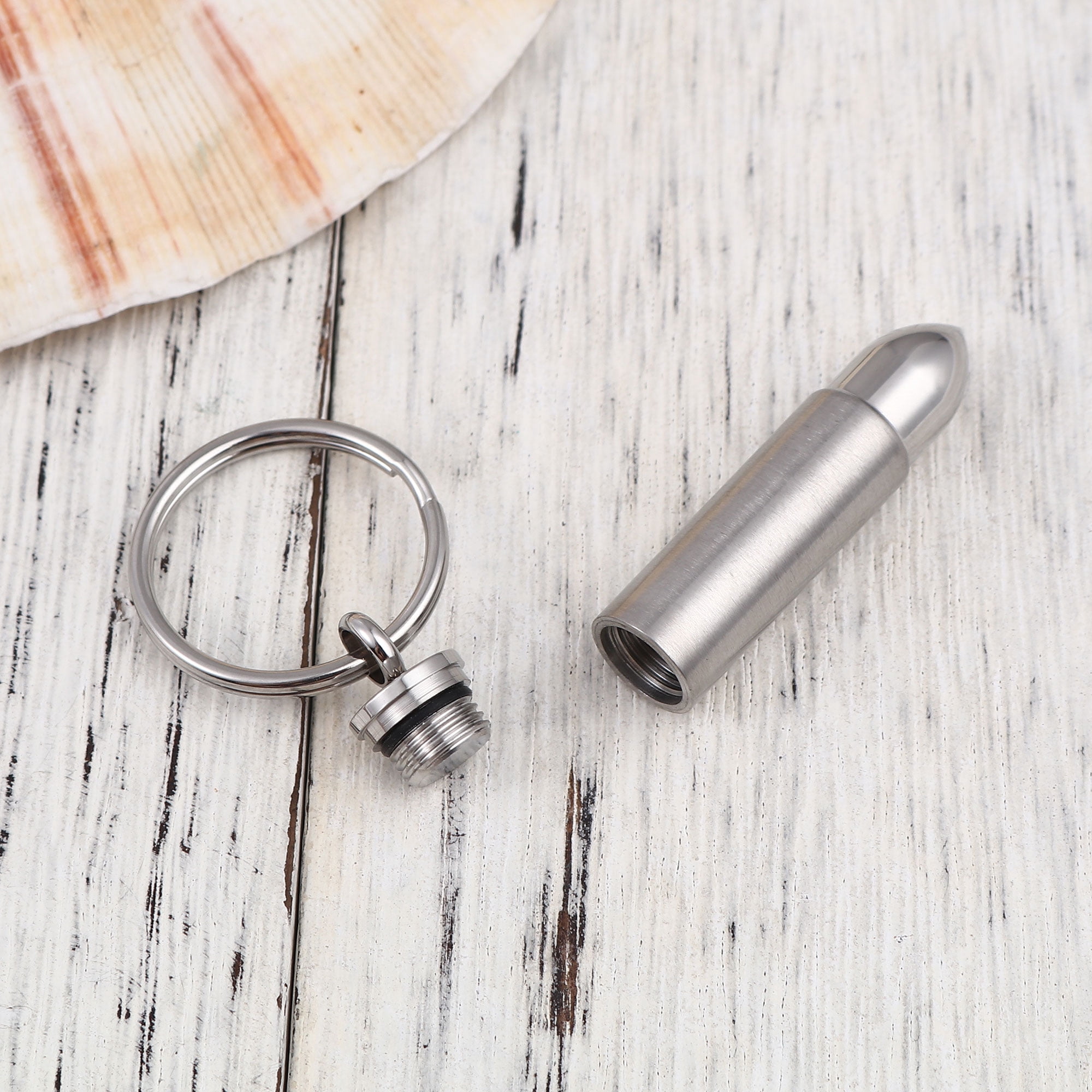 Silver Stainless Steel Bullet Pendant Cremation Urn Keychain Cremation Urn for Human Ashes Key Ring Memorial Keepsake Jewelry with Free Funnel Kit and Velvet Jewelry Box