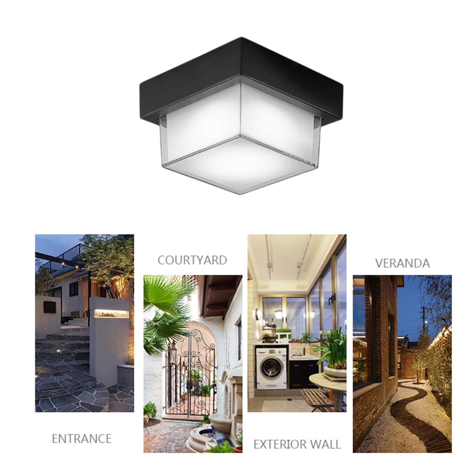 Black Square Small Led Porch Light, LED Outdoor Porch Ceiling Light Fixture, Outdoor Ceiling Flushs Mount Hanging Modern Light Fixture, Modern Waterproof Outdoor Wall Mount Lighting