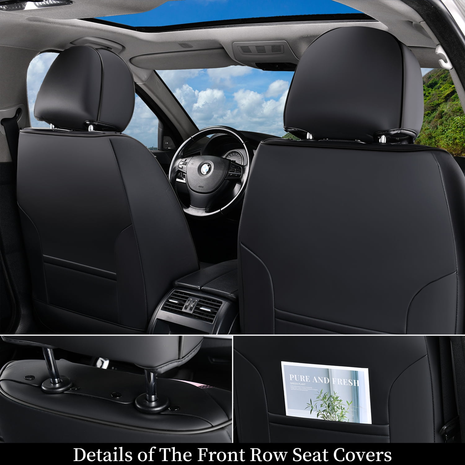 Coverado Pink Car Seat Covers Full Set for Women, 5 Seats Leather&Fabric Breathable Front and Back Auto Protectors, Universal Car Interior Cushions Fit Most Sedans SUV Pickup Trucks