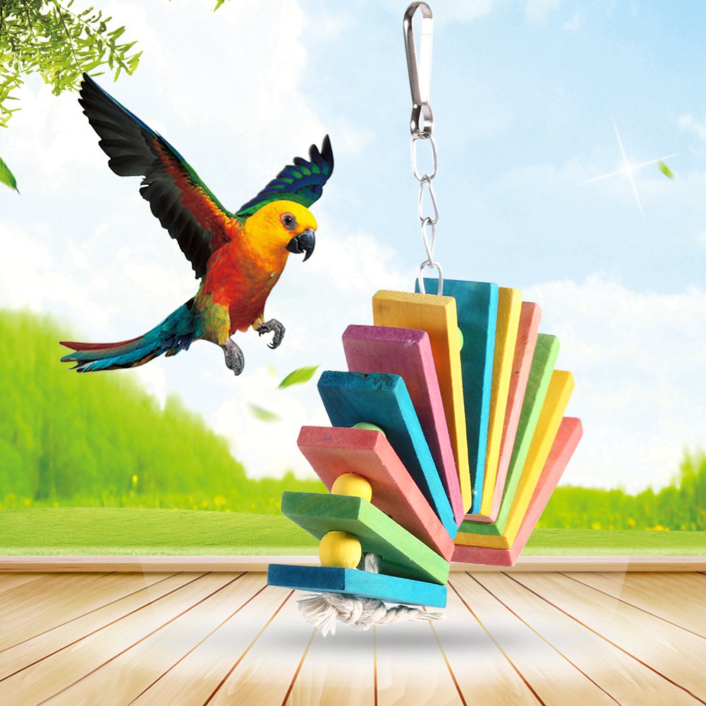 WHALE LEAPING 12 Pcs Bird Parrot Swing Chewing Toys,Hanging Bell Birds Cage Toys,Colorful Chewing Hanging Swing Pet Bird Toy with Bells,Wooden Ladder Hammock,Rope Perch,Birdcage Stands Parakeets