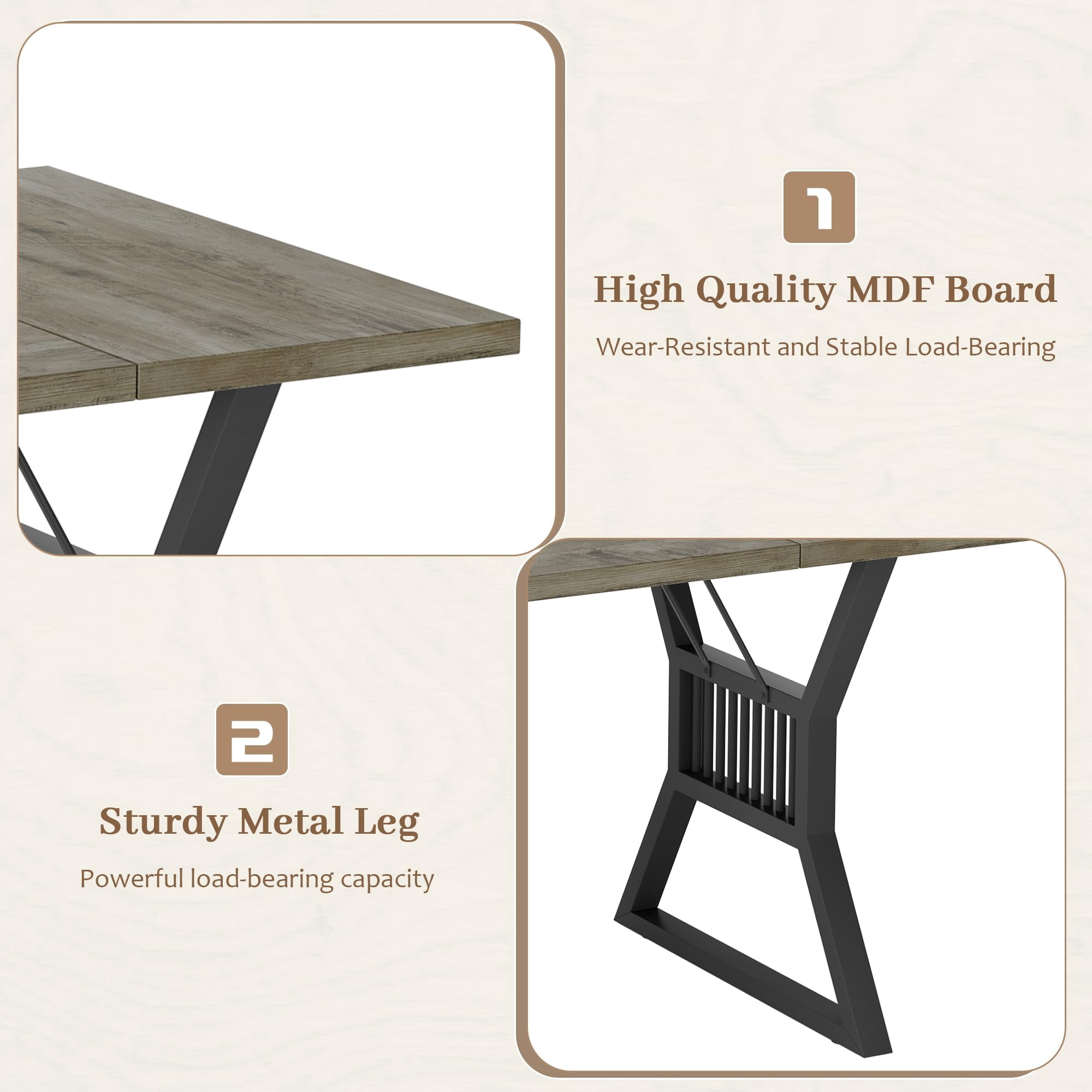 Dining Table 4-6 Person 70.8 Inch, Farmhouse Kitchen Table with Heavy Duty Metal Legs, Wooden Long Dining Room for Kitchen, Living Room