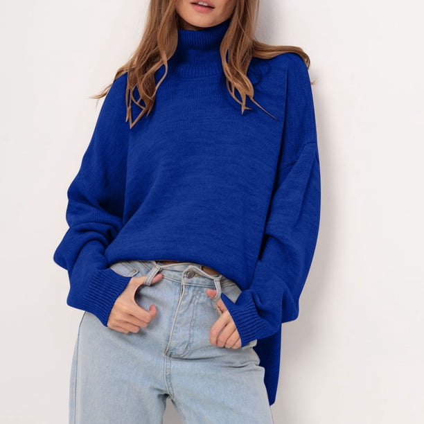 Suéter de cuello alto para mujer, de manga larga, suelto, de color sólido, con cuello alto, suéter de punto, suéter para mujer