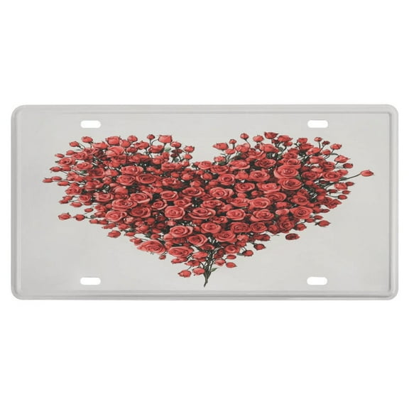 License Plate Cover Valentines Day Rose Heart Decorative Car Front Red Rose Flower Floral Custom License Plate Holder Rust-Free Metal Lisencenplate Cover for Women Girls Men Boys 6x12 Inch