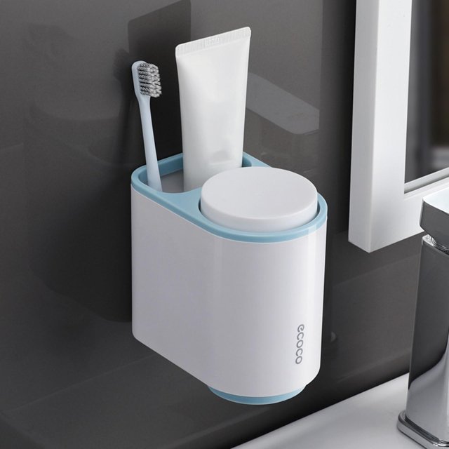 Juego de accesori baño con 2 tazas magnéticas, estante de almacenamiento, soporte de cepillo de de montaje en pared para apartamento, azul Soledad Estante para cepillos de dientes