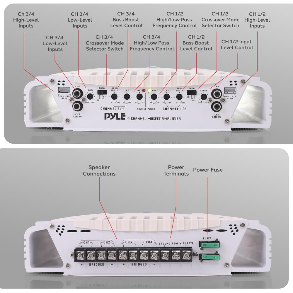 Pyle Elite Series Waterproof Amplifier, Bridgeable 1000 Watt 4-Channel Amp