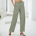 thumbnail image 2 of Sngxgn Womens Casual Pants Straight Leg Drawstring Elastic High Waist Loose Comfy Trousers with Pockets(Green,M), 2 of 6