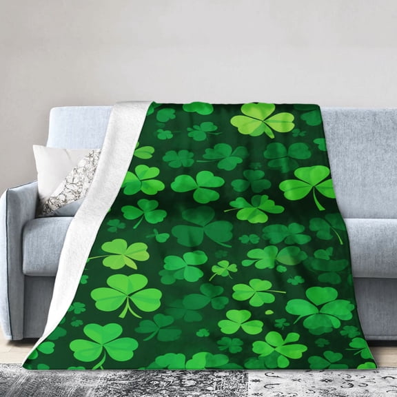 JOOCAR Green Clover Pattern Flannel Throw Blanket For Gift Home Sofa Bed Decoration 50x40 inch