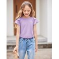 thumbnail image 3 of Girls T Shirts Ruffle Short Sleeve Round Neck Loose Blouse Summer Solid Color Casual Girl Tee Tops for 3-12 Years 120 lavender, 3 of 9