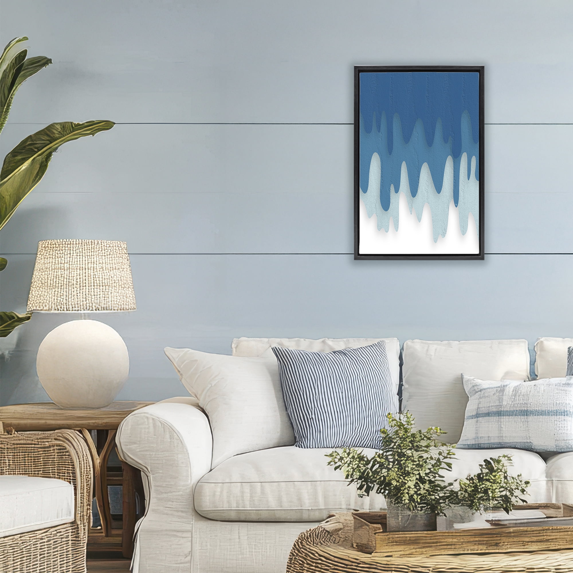 Stupell Industries Water Wave Fluid Contour Black Framed Floater Canvas Wall Art, design by Martina Pavlova