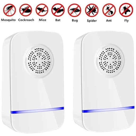 Pest Control Ultrsonic Repellent 2 Pack - Easy Humane Way to Repel Rodents, Ants, Cockroaches, Bed Bugs, Mosquitos, Flies, Spiders Bats - Eco-Friendly Safe for Humans Pets