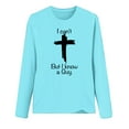 thumbnail image 4 of QUNYINEY Blue Tshirts Shirts for Women Crew Neck Jesus Cross Long Sleeve Casual Tops Drop Shoulder Pullover Loose T-Shirts, 4 of 4