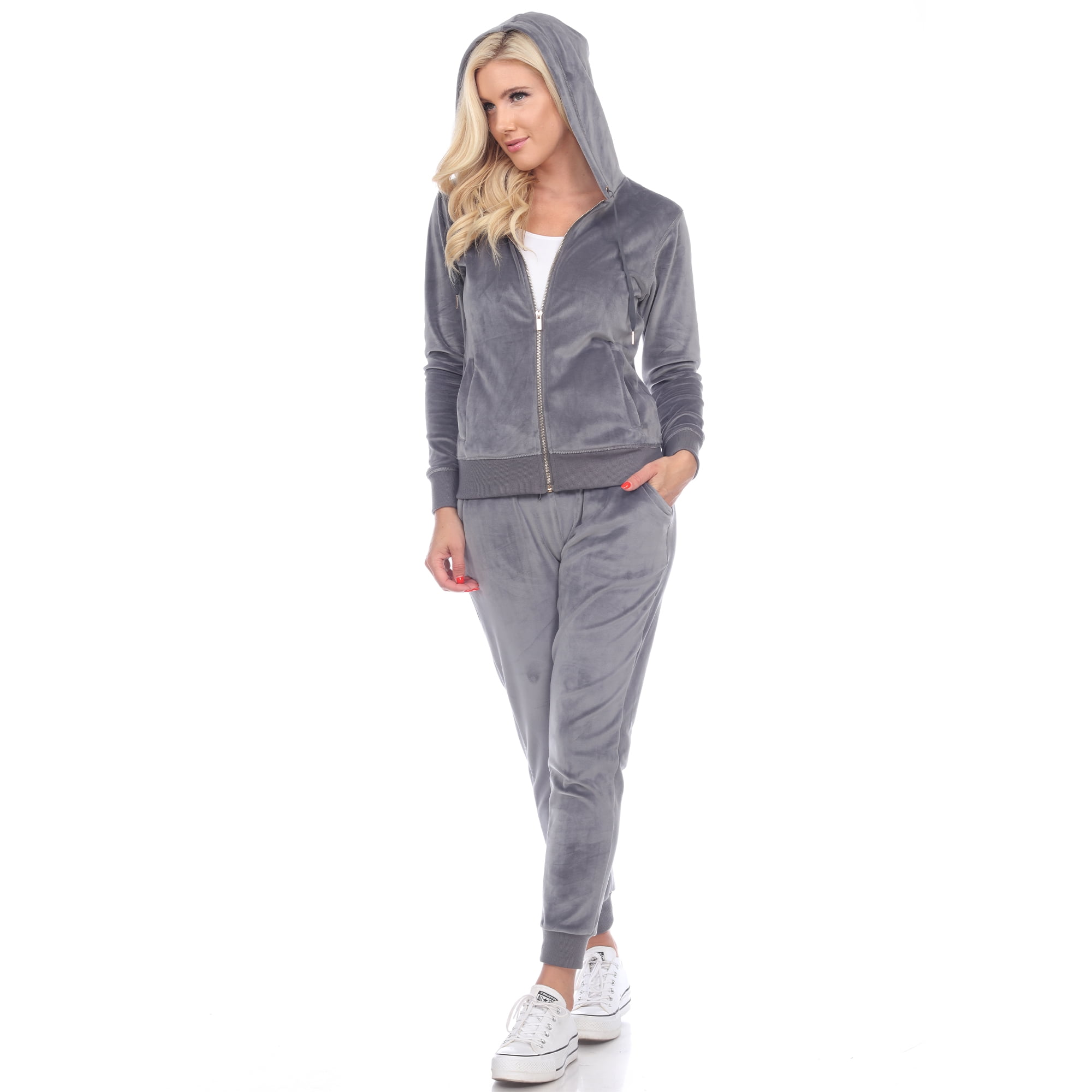 White Mark Women's 2 Piece Velour Tracksuit Set