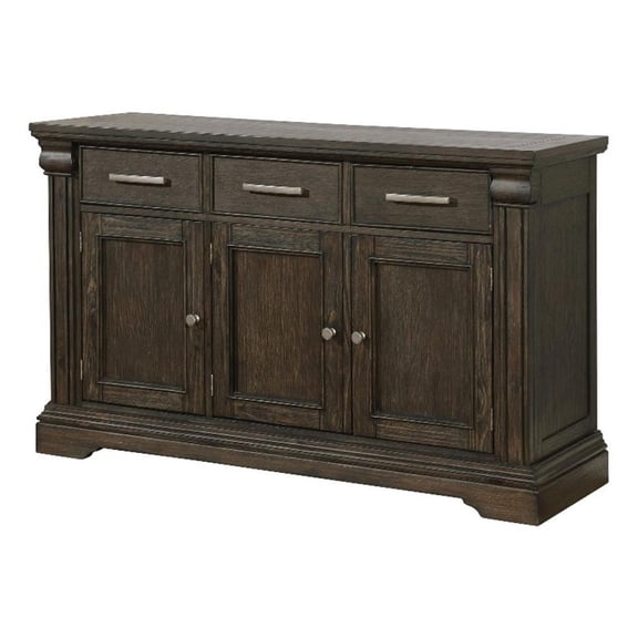 Benjara 60 Inches 3 Drawer Wooden Server with 3 Doors- Brown