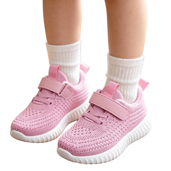 pwidon Toddler Velcro Strap Sneakers Breathable Knit Mesh Non Slip Flexible Kids Walking School Shoes Pink 22