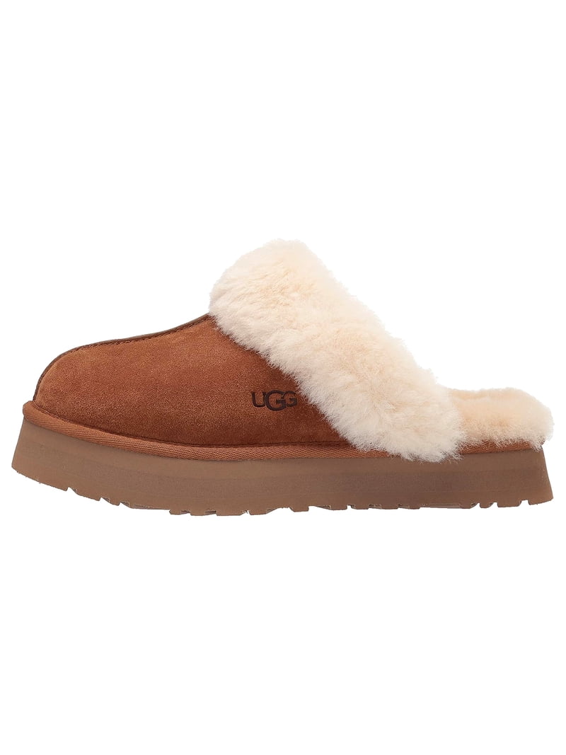 Ugg Women's Disquette Suede Fur Lined Chunky Slide Slippers