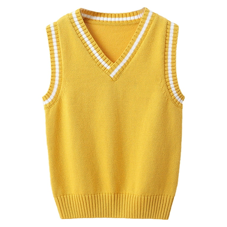 YONGHS Kids Boys Girls Casual Sleeveless Knit Sweater Vest V Neck Sweater  Pullover School Uniform Yellow 5-6