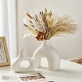 thumbnail image 1 of Daladen Juego de 2 Florero, Florero de Cer&aacute;mica Blanca, Floreros Decorativos Modernos, Florero Redondo Mate de Hierba de la Pampa, Floreros Decorativos para Mesa, Jarrones Decorativos, 1 of 6