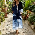 thumbnail image 5 of Karymi Dresses for Women Floral Print Bohemian Maxi Dress, Ruffle V Neck Lace-Up Front 3/4 Puff Sleeve Elastic Waist Flowy Beach Vacation Sundress Spring Dresses for Women, 5 of 6