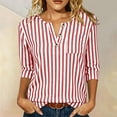 thumbnail image 2 of MaFYtyTPR Women's V-Neck Striped 3/4 Sleeve Tops Casual Relaxed Button Blouse for Spring Summer Daily Wear Red M, 2 of 6