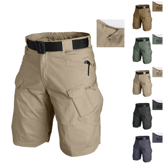 Mens Swim Trunks Men's Casual Resort Tactical Multi-Pocket Cargo Shorts Workwear Utility Crop Pants with Hook and Loop Patches Summer Outdoor Hiking Fishing Shorts Black L