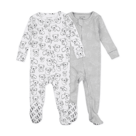 Mac & Moon WHITE/GRAY Baby Boys or Girls Koala Footed Pajama 2 Pack 12M