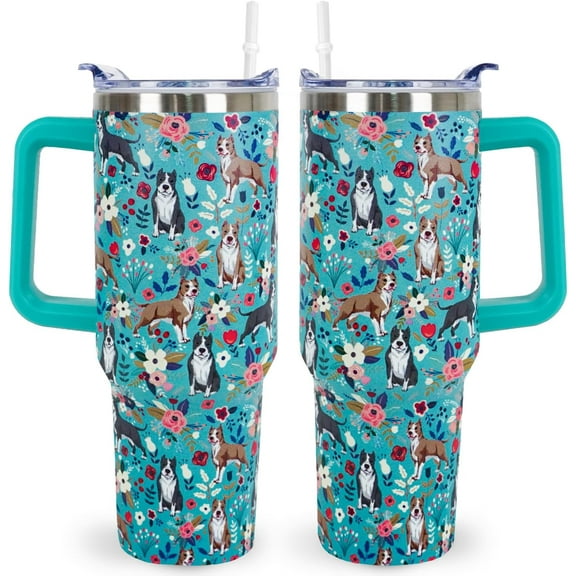Pitbull Gifts Dog Tumbler Cup for Women Men 40oz Stainless Steel Insulated Travel Mug with Lid and Straw